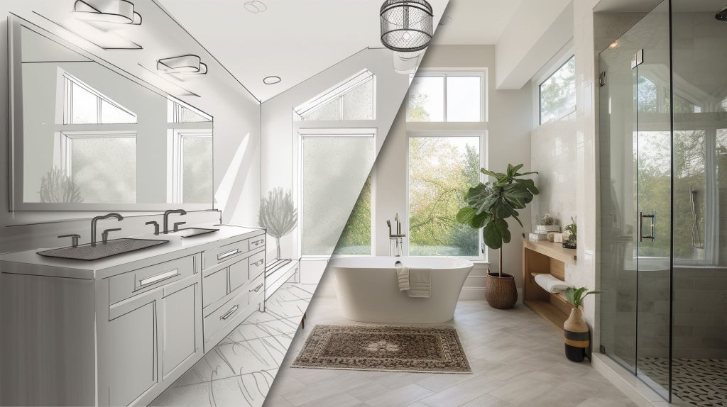 Custom Bathroom Upgrade Interior Concept Drawing Before And After Completed Construction